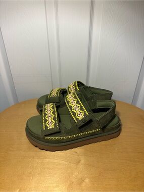 UGG Goldenstar Embroidered Suede Sandal in Burnt Olive